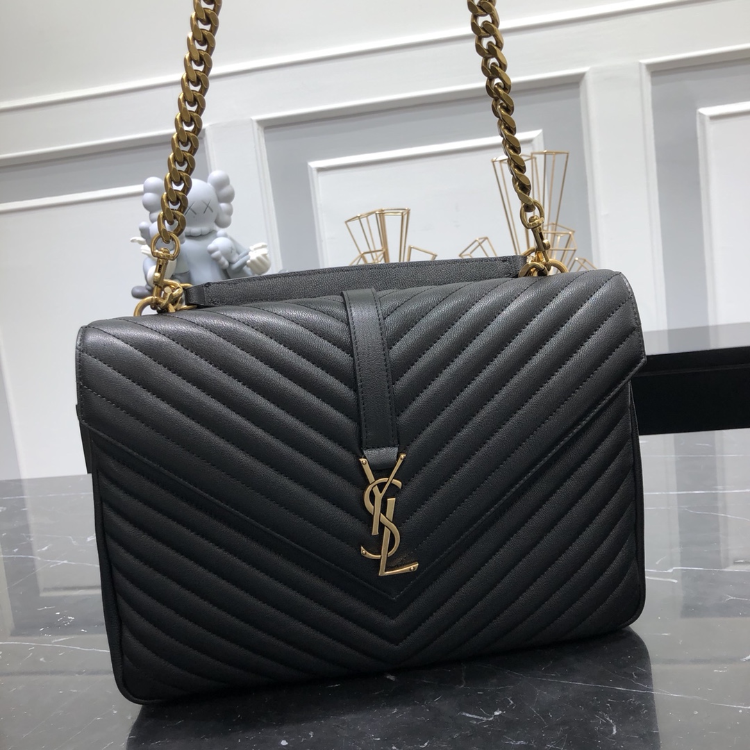 Saint Laurent Lambskin College Handbag Shoulder Bag Black 392738 Gold